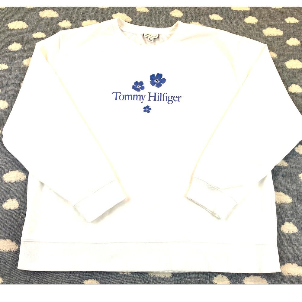 Tommy Hilfiger Sweatshirt White Blue Logo Size